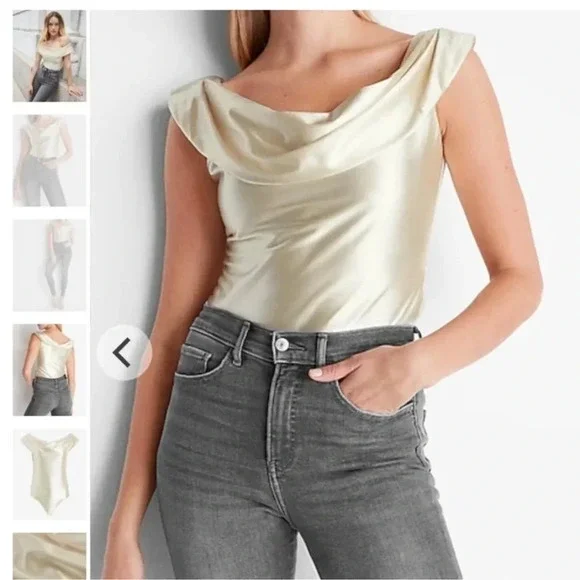 Off the Shoulder Bodysuit in Cream Color from Express - Picture 1 of 7